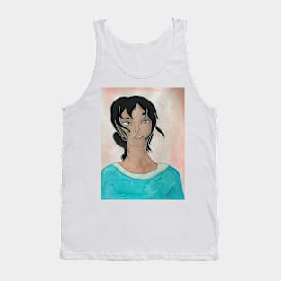 Girl black hair watercolour portrait Tank Top